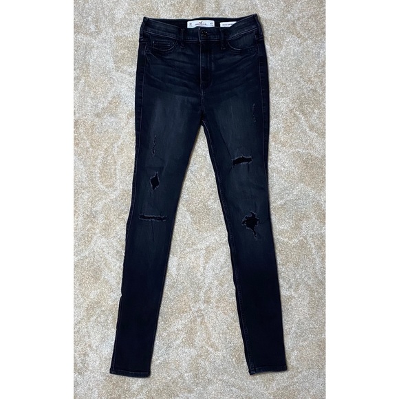 Hollister Distressed High Rise Super Skinny Black Jeans 5R - Picture 2 of 13
